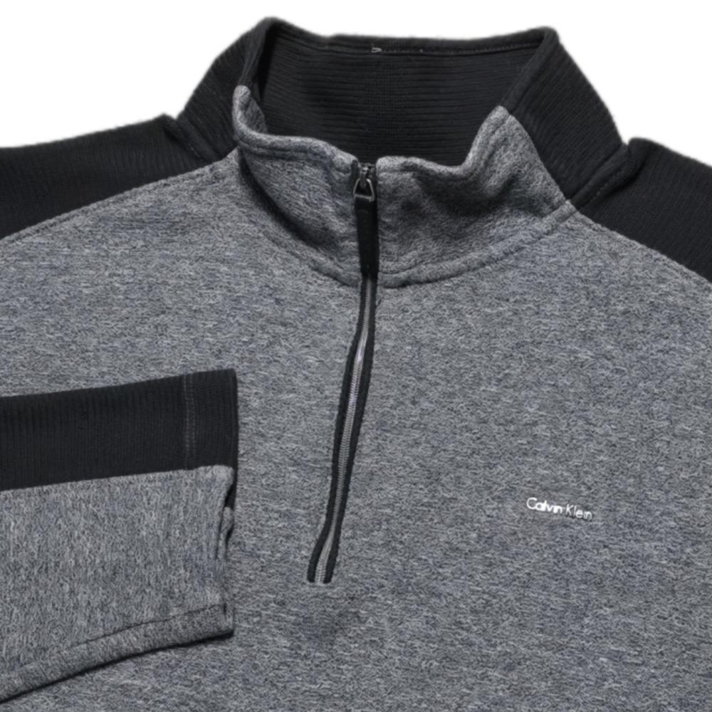 Calvin Klein‎ Mens Gray Black Quarter Zip Pullover 100% Cotton Size Small